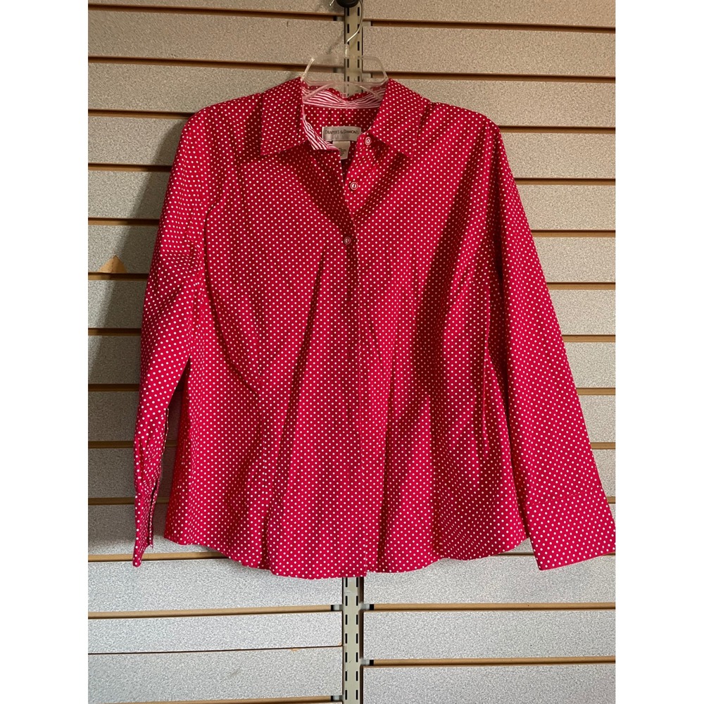 Draper's & Damon's Petite Red Polka Dot Long Sleeve Button Down Shirt
P L Large
